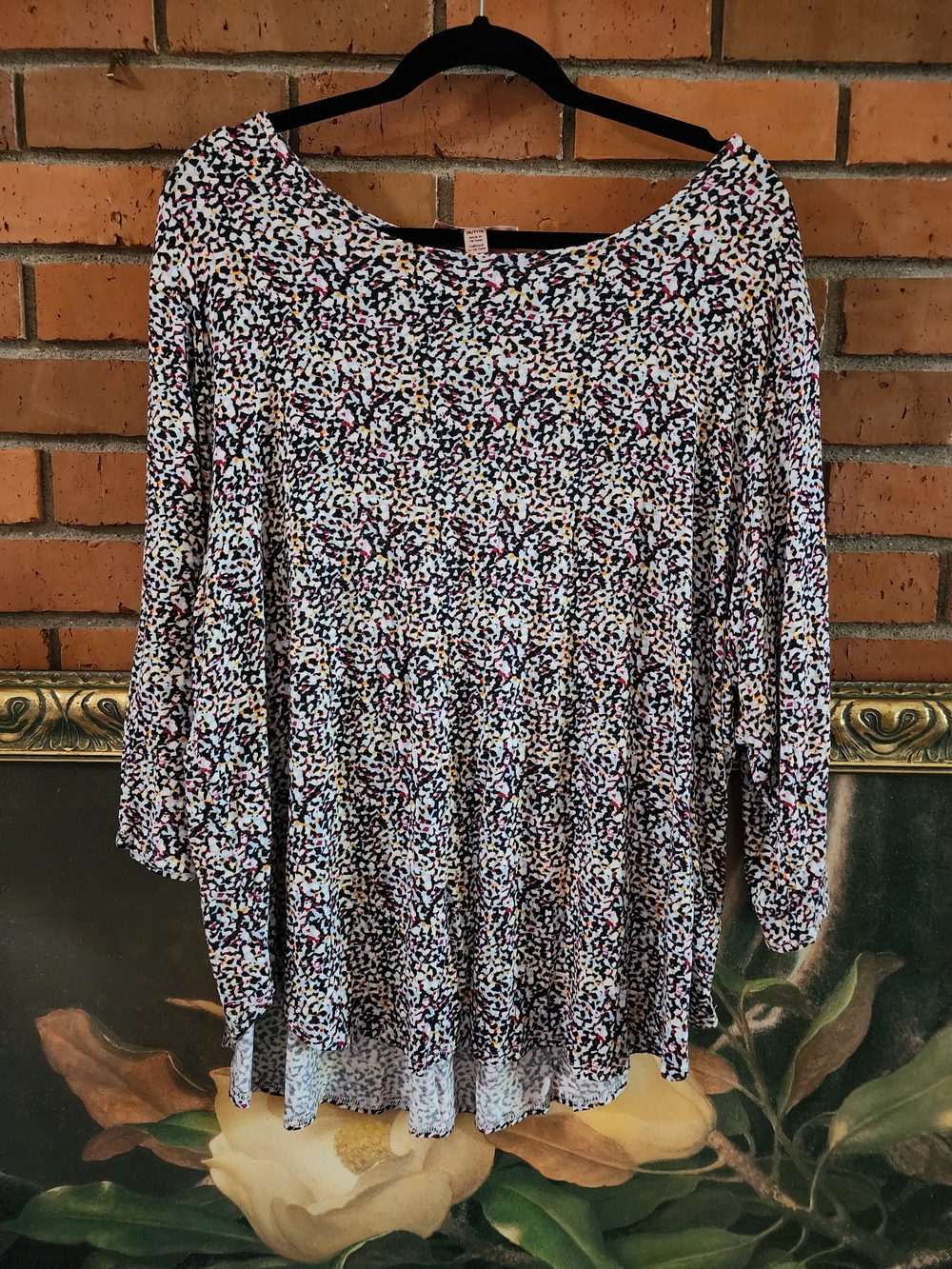 Philosophy Black Multicolor Speckle Boatneck Blouse